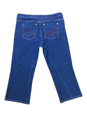 TOMMY HILFIGER Plus Size 16 Cropped Flare Jeans Dark Wash Stretch Embroidered